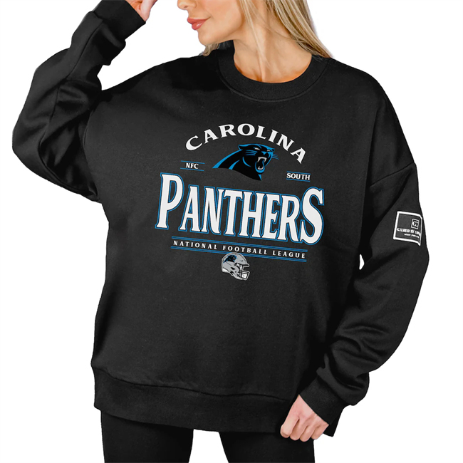 Women's Carolina Panthers Gameday Couture Black Oversized Players Only Black Label Pullover Sweatshirt(Run Small)